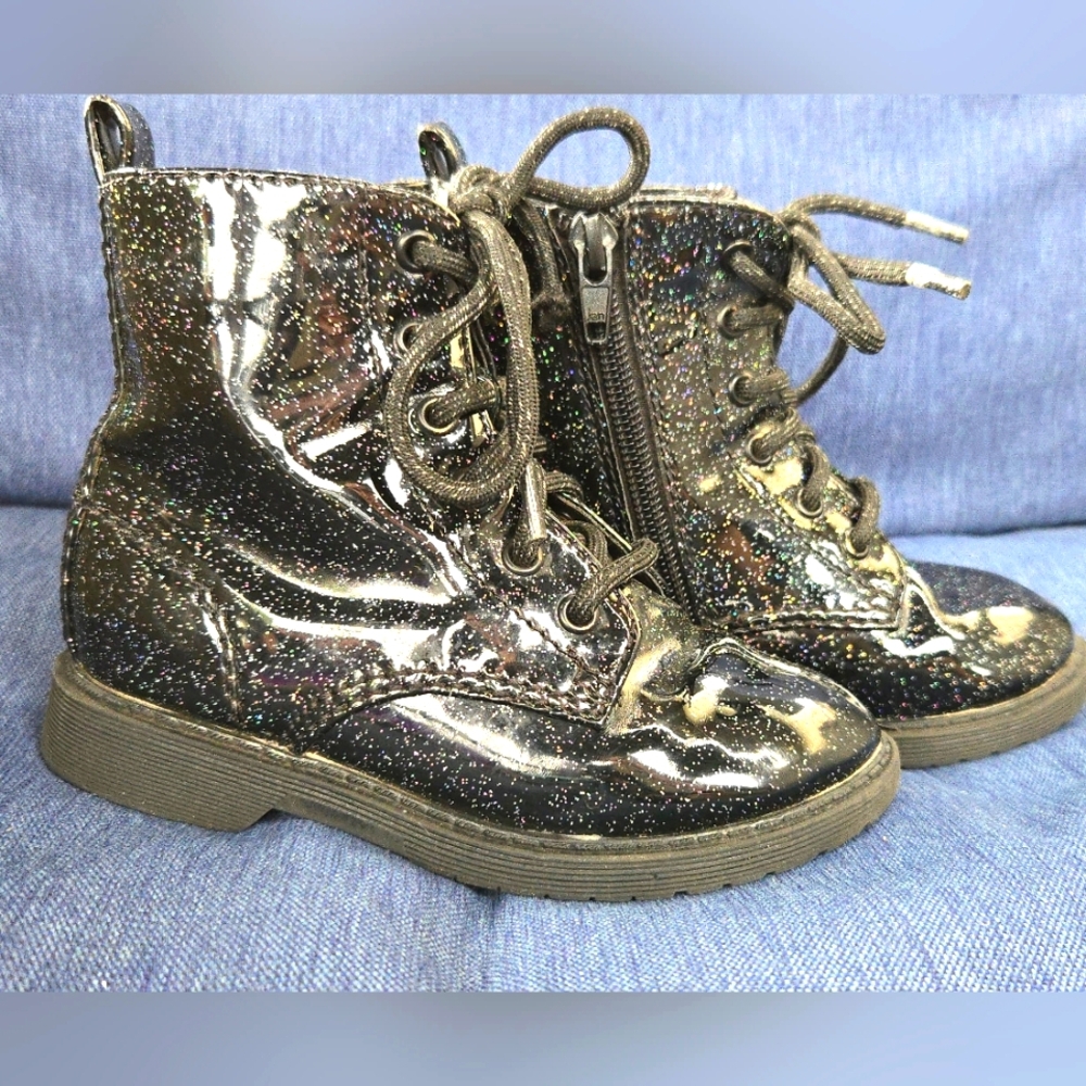 Toddler Girl Size 8 Glitter Black Combat Boots